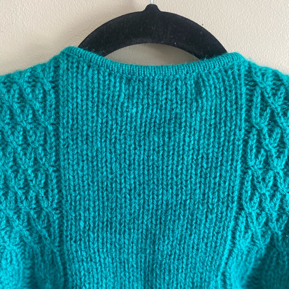 VTG 80s ROBERT SCOTT Women Green SHETLAND‎ WOOL DOUBLE BREASTED CARDIGAN Size 40 - Picture 11 of 11